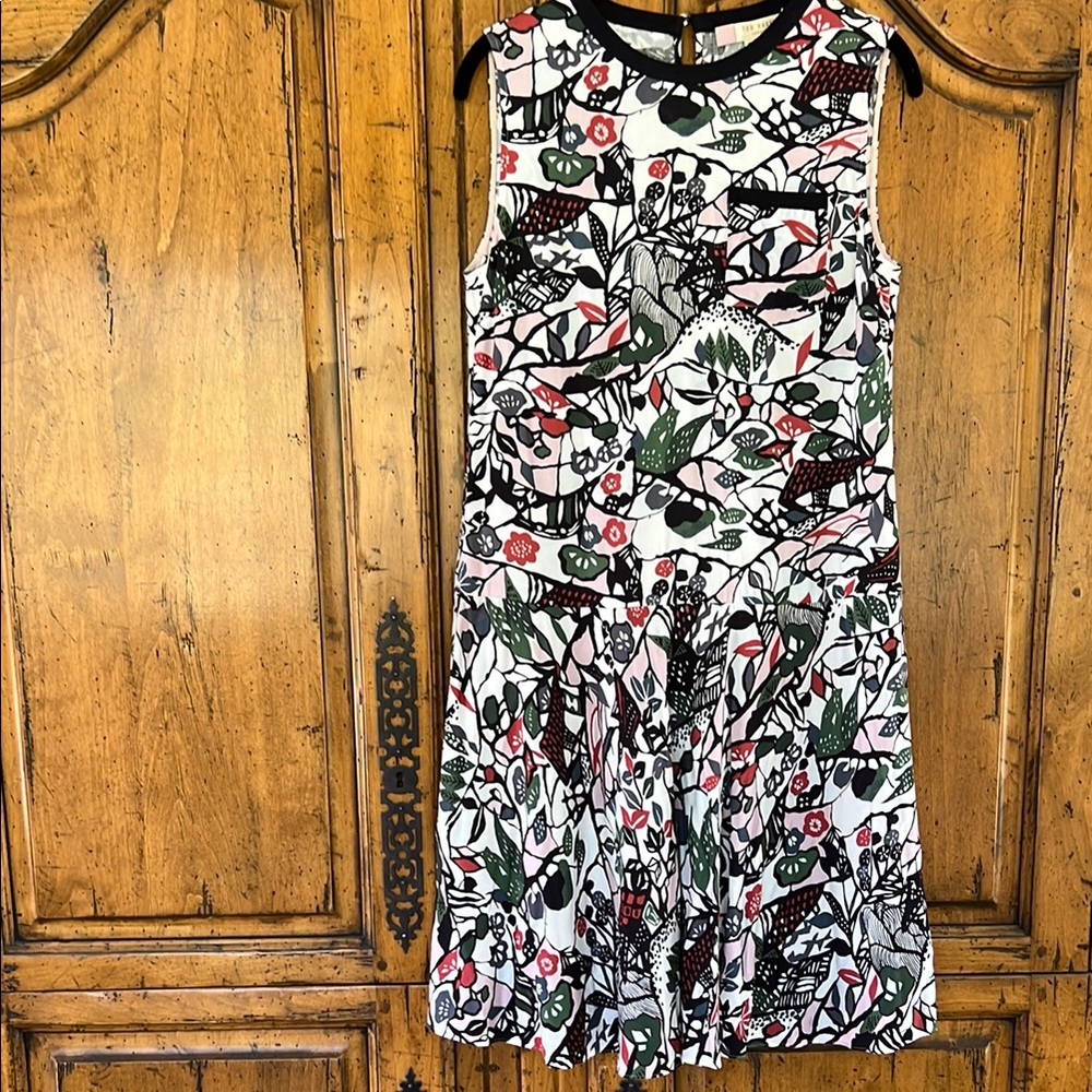 Ted BakerSleeveless Floral Graphic Drop-Waist Dress in Black, White, Green & Red